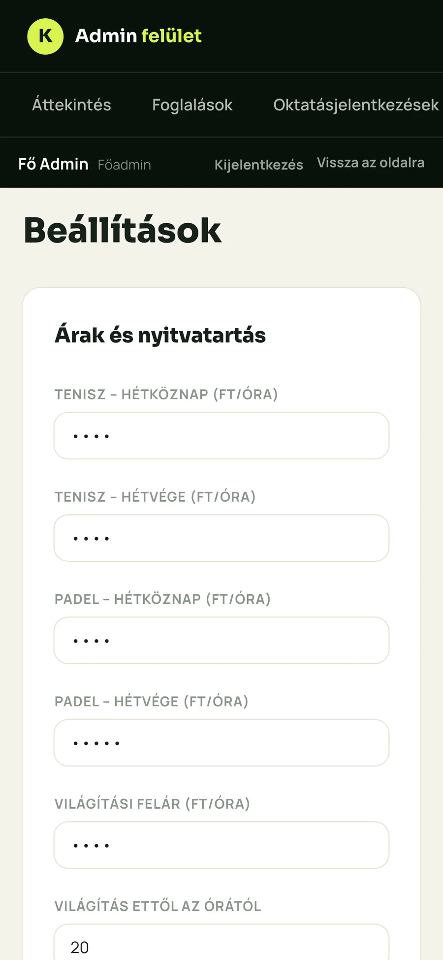 Kókai Teniszklub admin