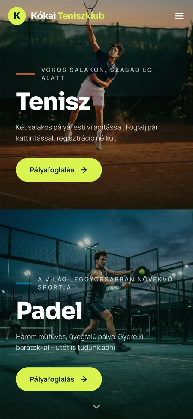 Kókai Teniszklub — mobil nézet